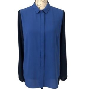 NWT Tahari Colorblock Hidden Button Placket Shirt Blouse Top M
